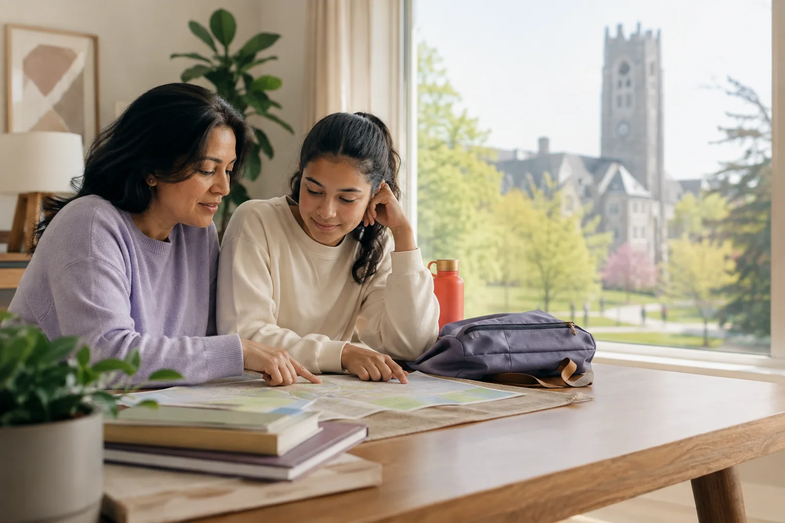 A mother and daughter talking about future education plans
